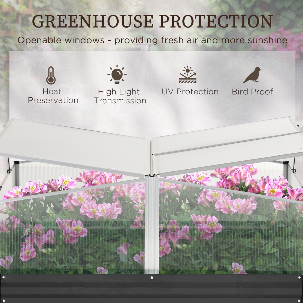 Outsunny Galvanized Raised Garden Bed with Greenhouse Cover - Dark Grey Masterpiece