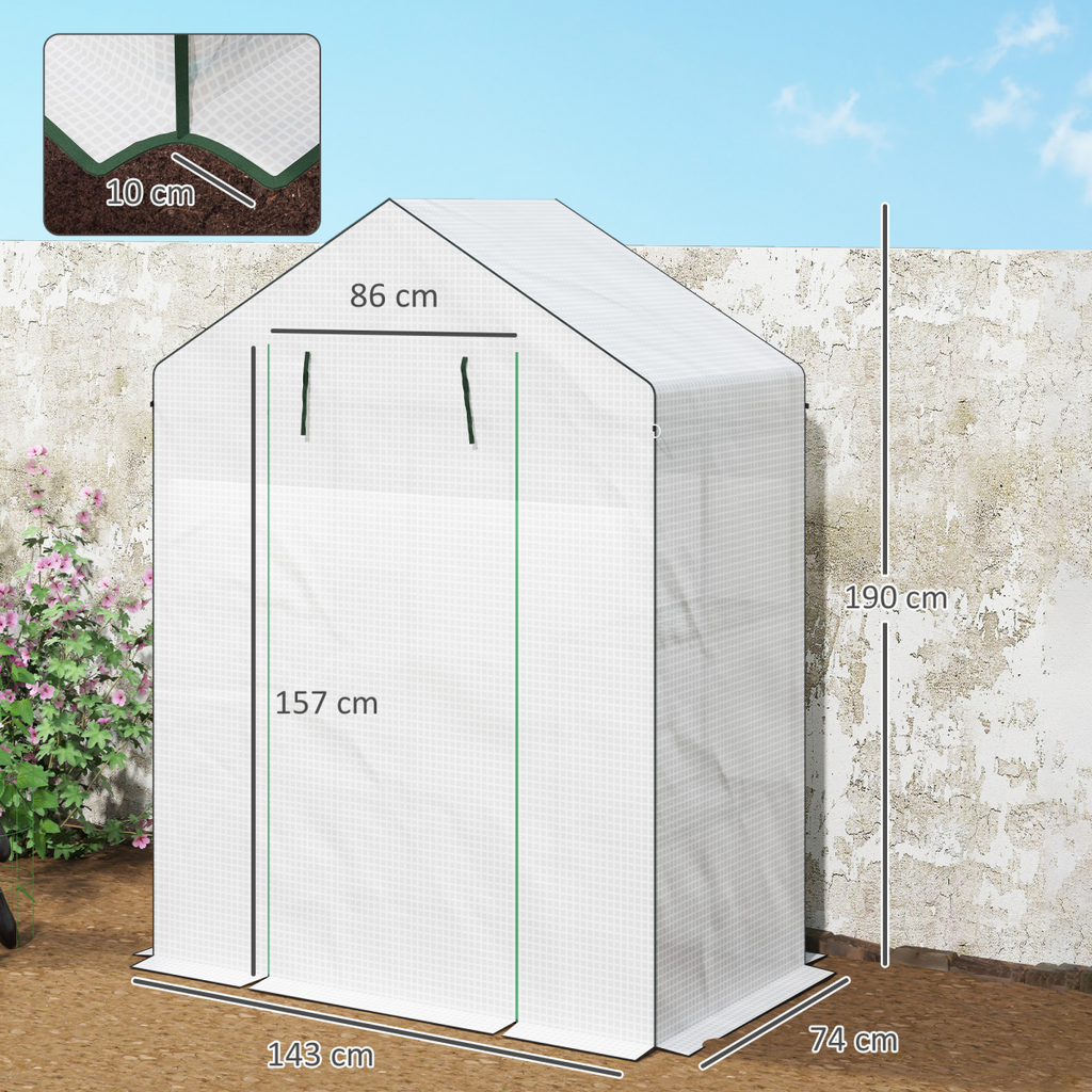 Outsunny Walk-in Greenhouse with 4 Shelves, Outdoor Small Greenhouse, White