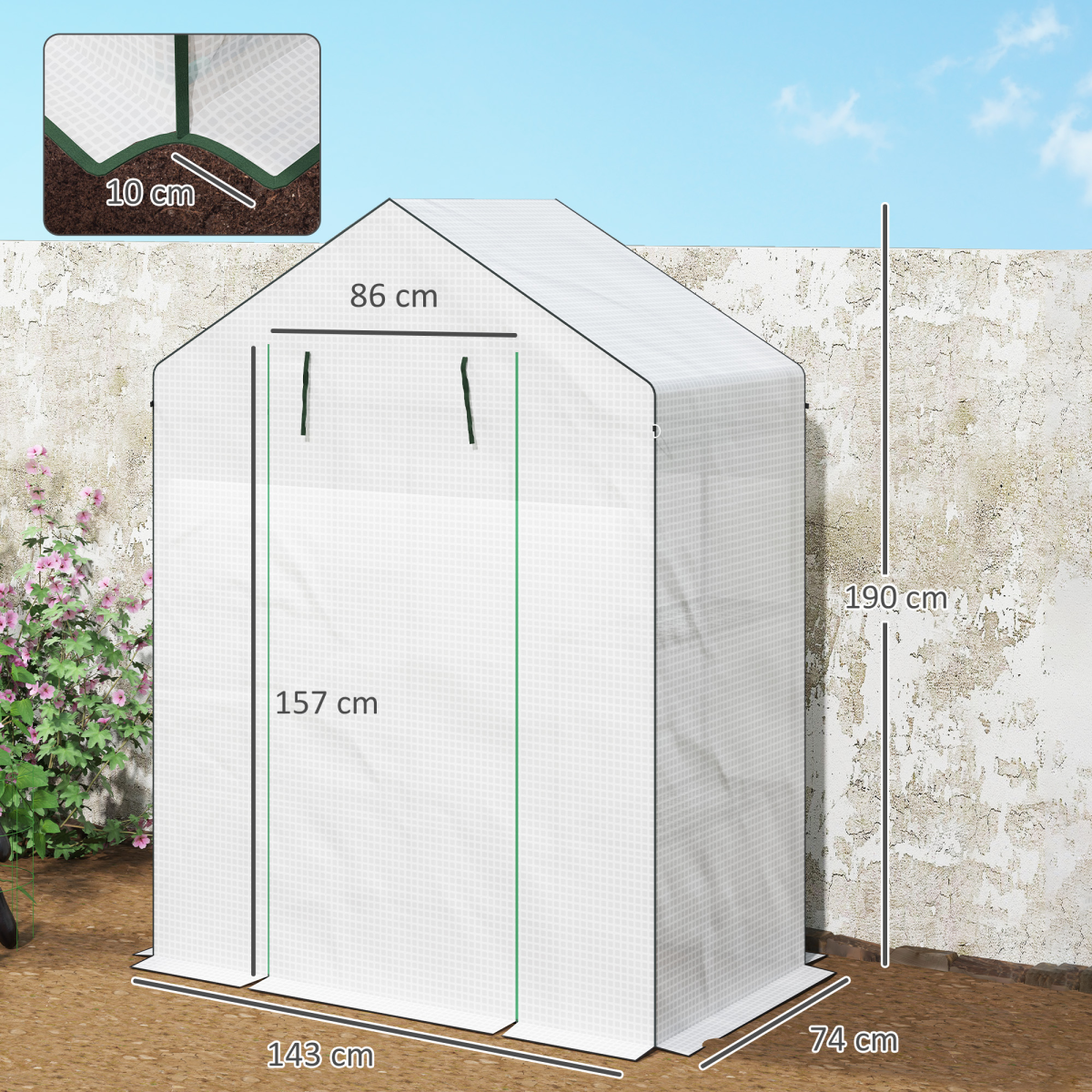 Outsunny Walk-in Greenhouse with 4 Shelves, Outdoor Small Greenhouse, White