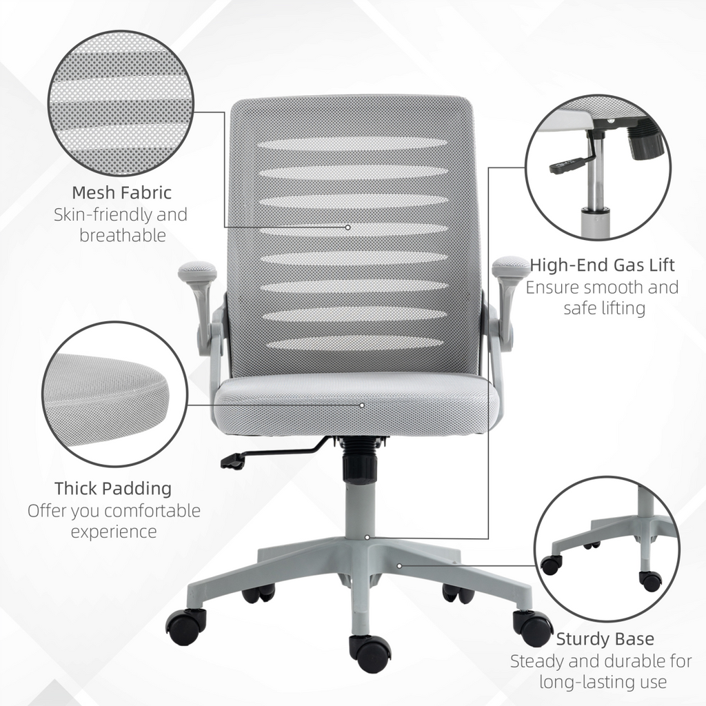 Vinsetto Ergonomic Mesh Office Chair with Lumbar Support & Swivel, Grey