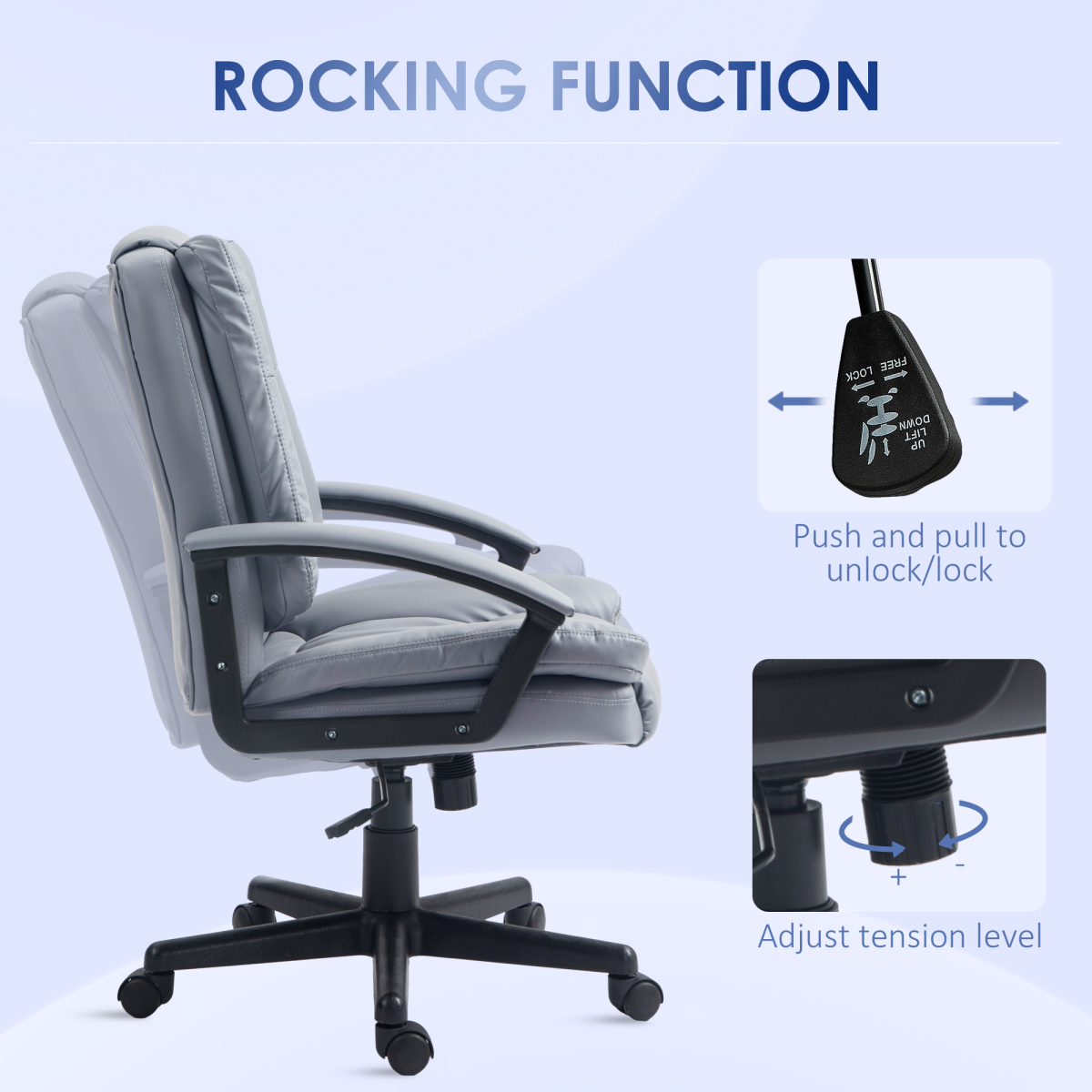 Ergonomic Light Grey Faux Leather Office Chair - Stylish & Comfortable Support