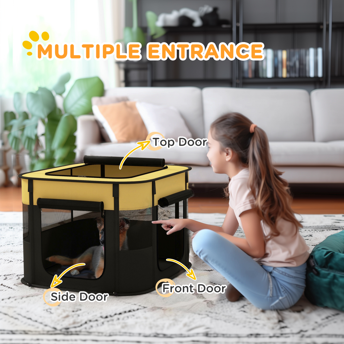 PawHut Portable Dog Pen for Puppies, Rabbits, Kittens, Guinea Pigs - Yellow