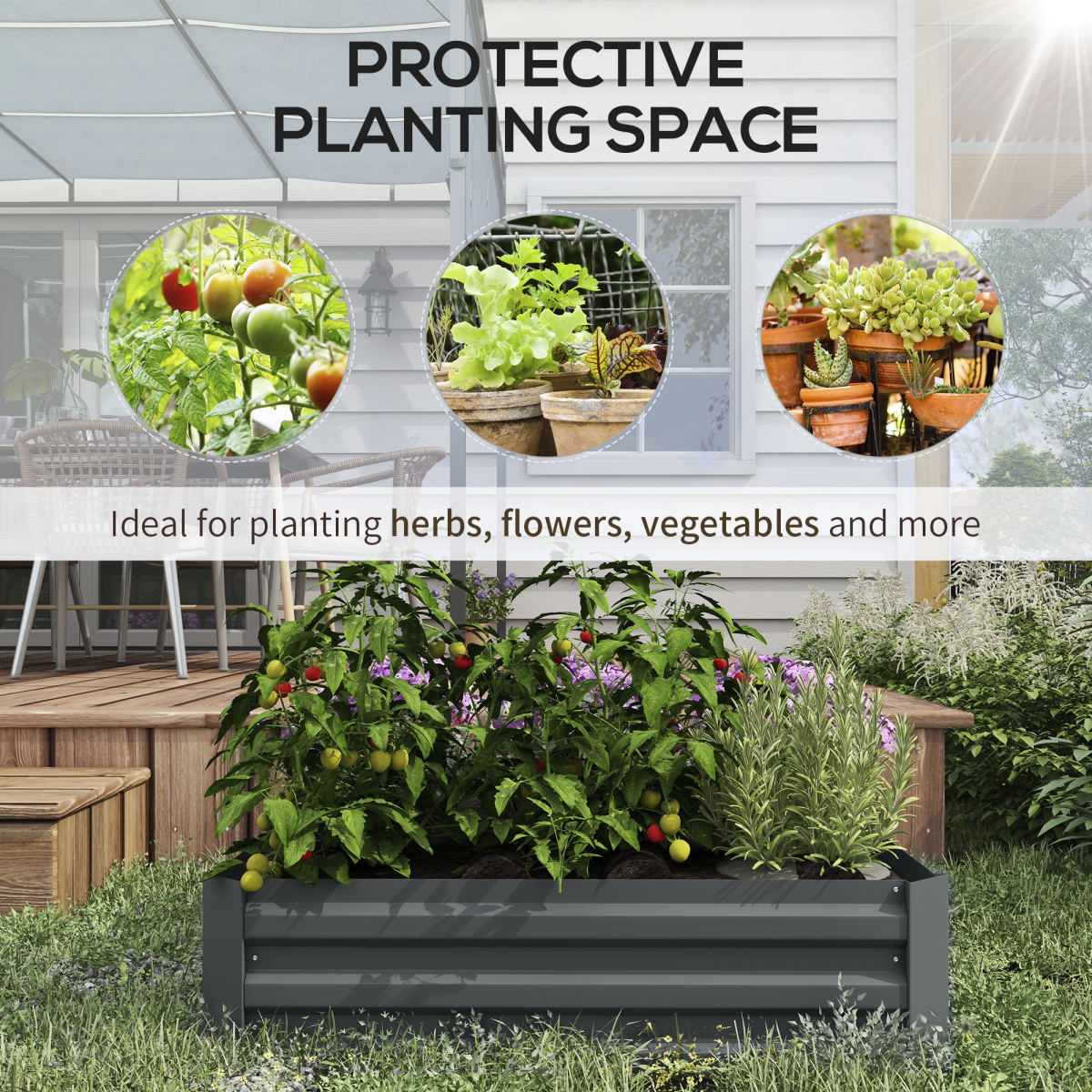 Outsunny Set of 2 Dark Grey Raised Garden Beds - Easy Setup Planter Boxes