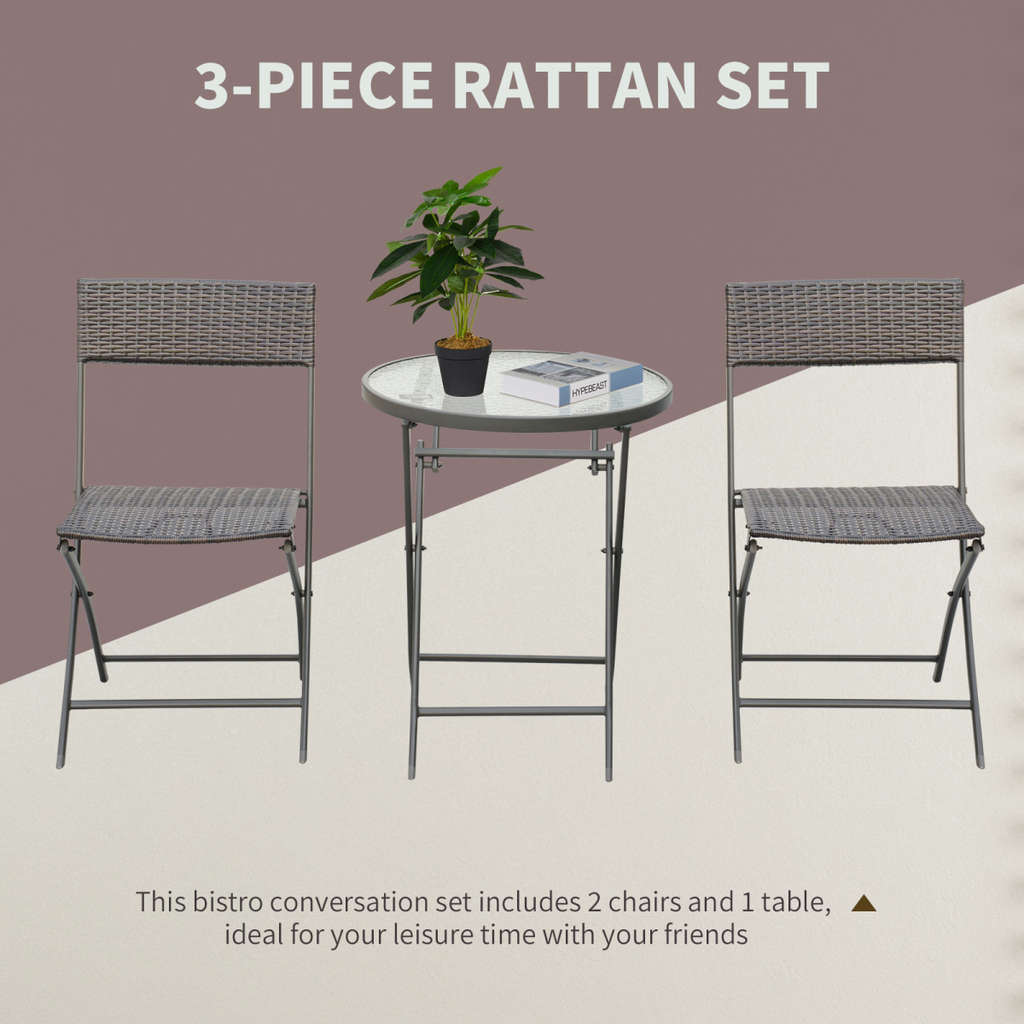 3pc Wicker Rattan Bistro Set-Brown