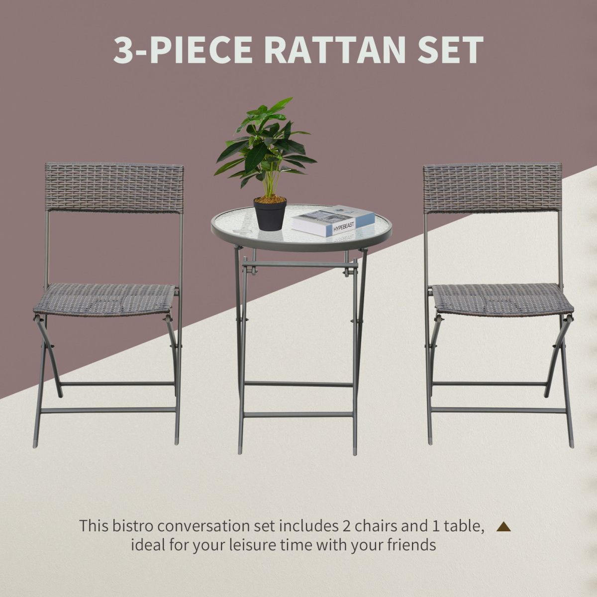 3pc Wicker Rattan Bistro Set-Brown