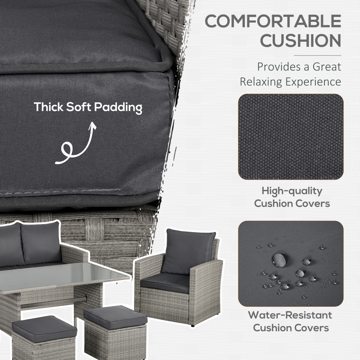 6 PCS Outdoor Rattan Sofa Furniture Sets with Footstool Cushions Grey Outsunny