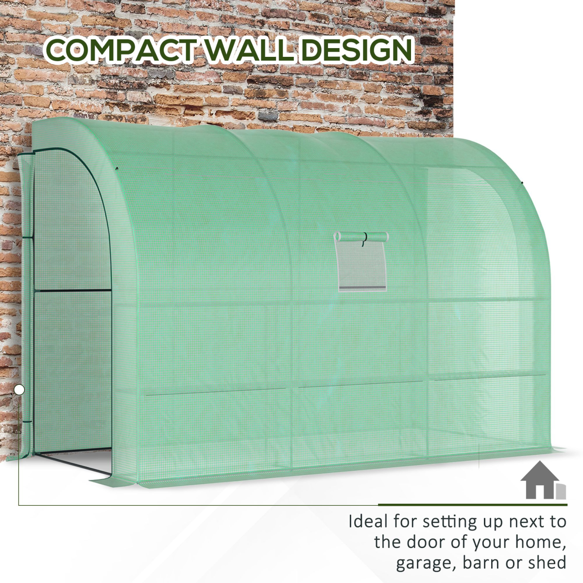 Outsunny 300cm Walk-In Greenhouse with PE Cover & 3-Tier Shelving - Green
