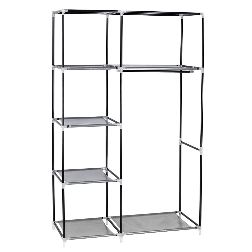 64" Portable Closet Storage Organizer Wardrobe Clothes Rack with Shelves Gray