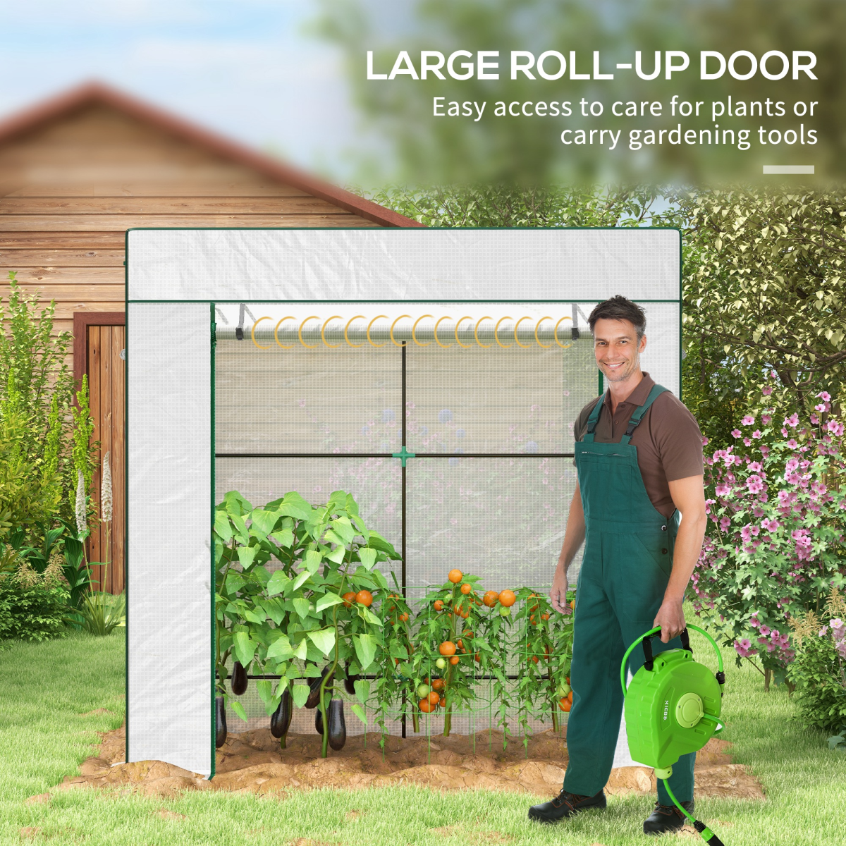 Outsunny Walk-in Garden Green House  Large Roll-up Door and 2 Mesh Windows White