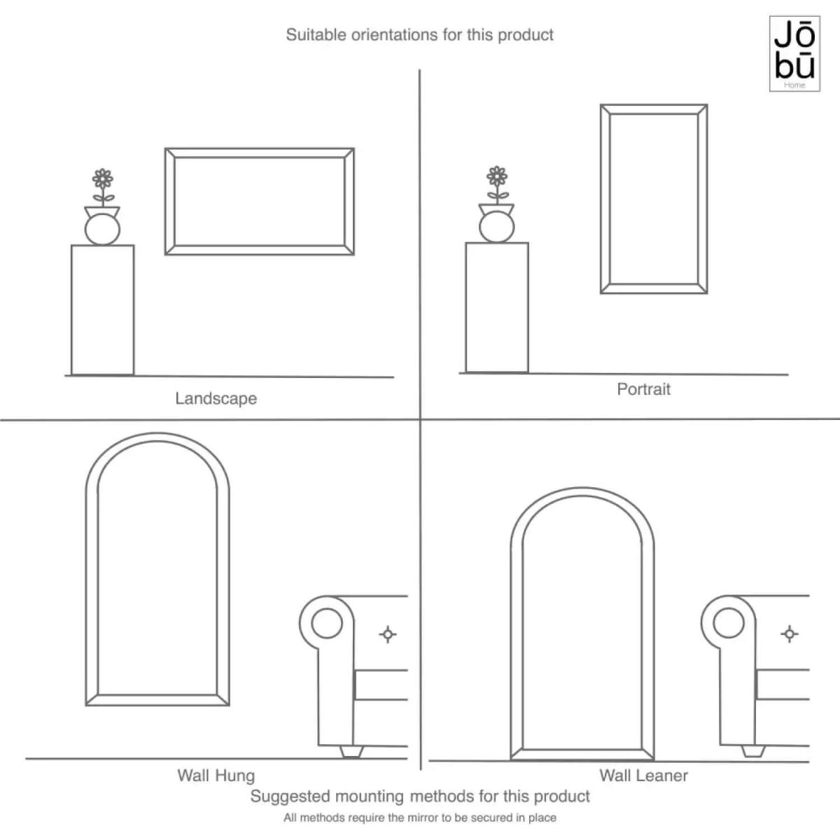 Yōko Black Metal Gentle Arch Mirror - Elegant Design for Any Space