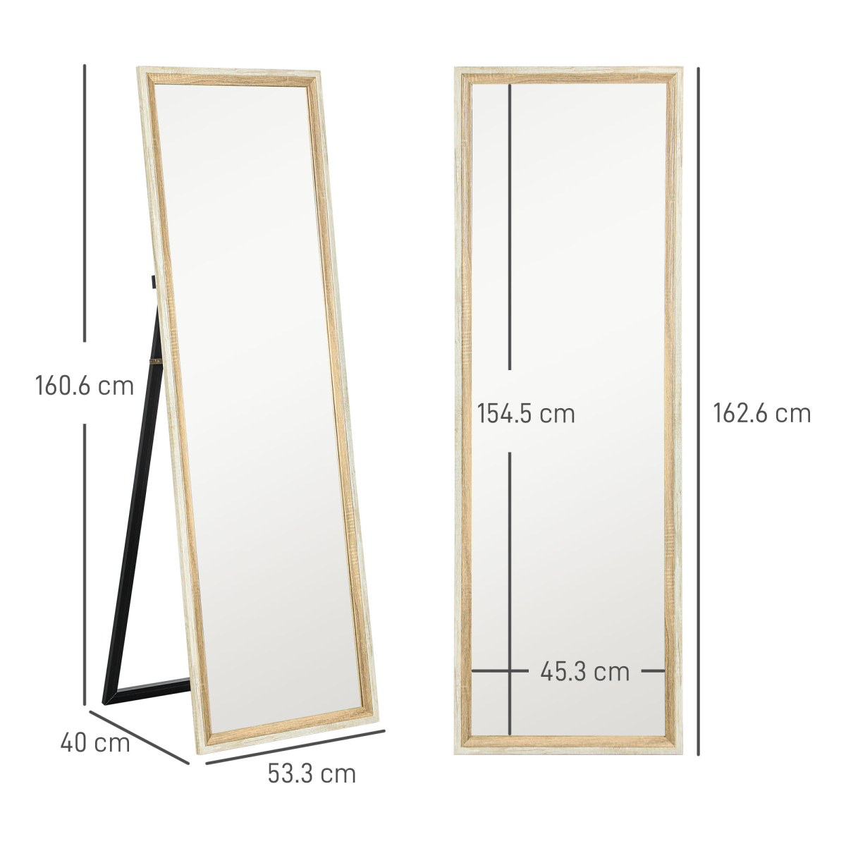 HOMCOM Full Length Mirror, Standing Leaning Wall, 163 x 53 cm, Oak