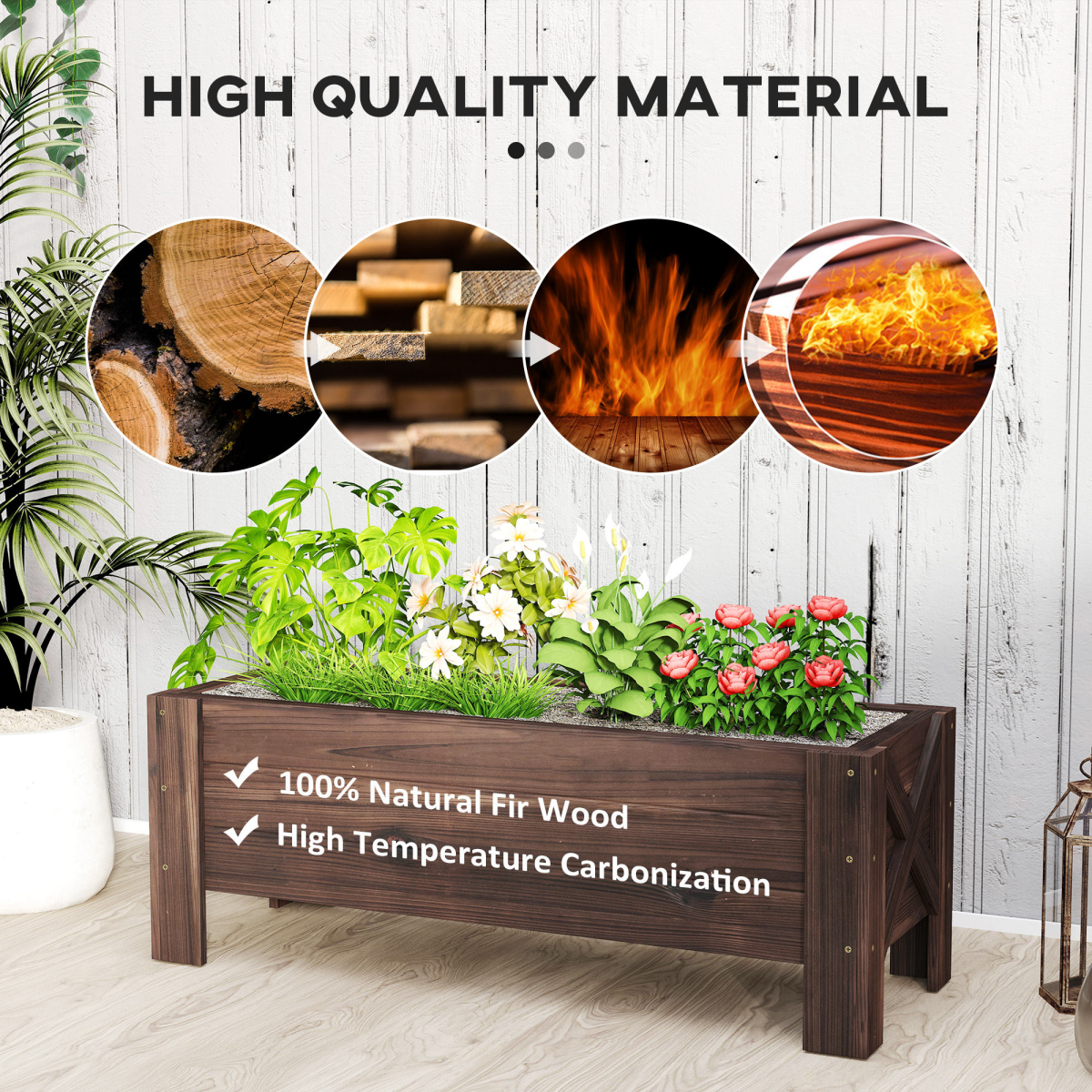 Wooden Garden Raised Bed Planter Grow Containers Pot, 100x36.5x36cm Outsunny