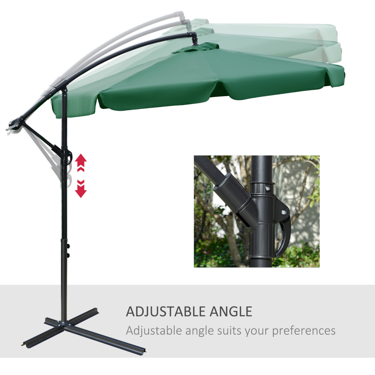 2.7m Garden Banana Parasol Cantilever Umbrella with Crank Green