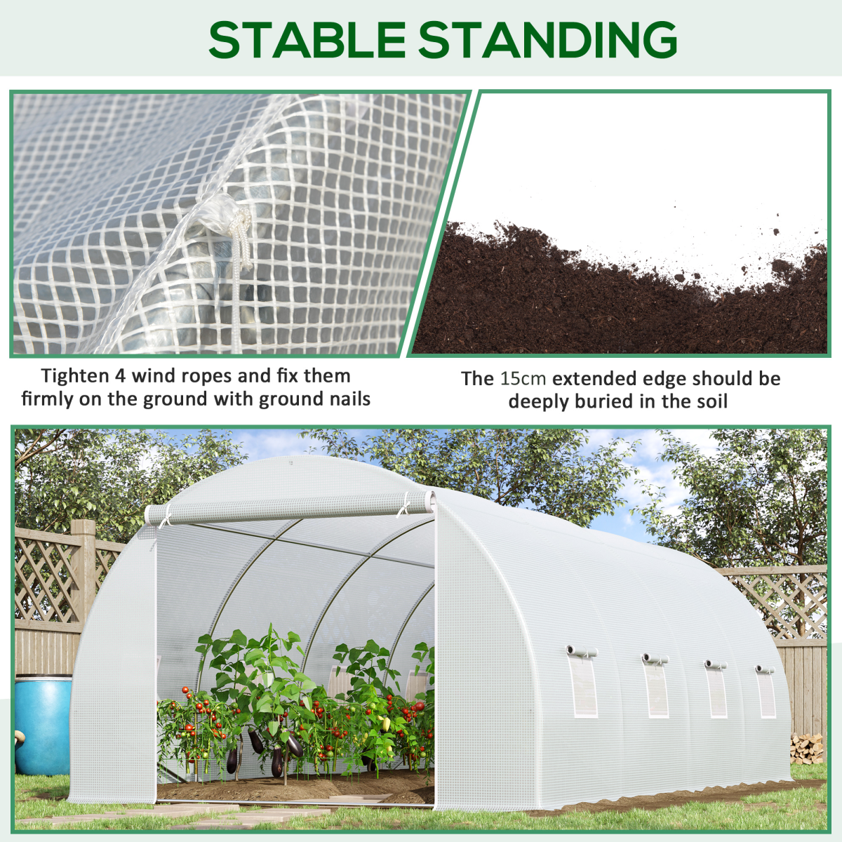Outsunny 6 x 3 x 2 m Polytunnel Greenhouse w/ Zippered Door and 8 Windows