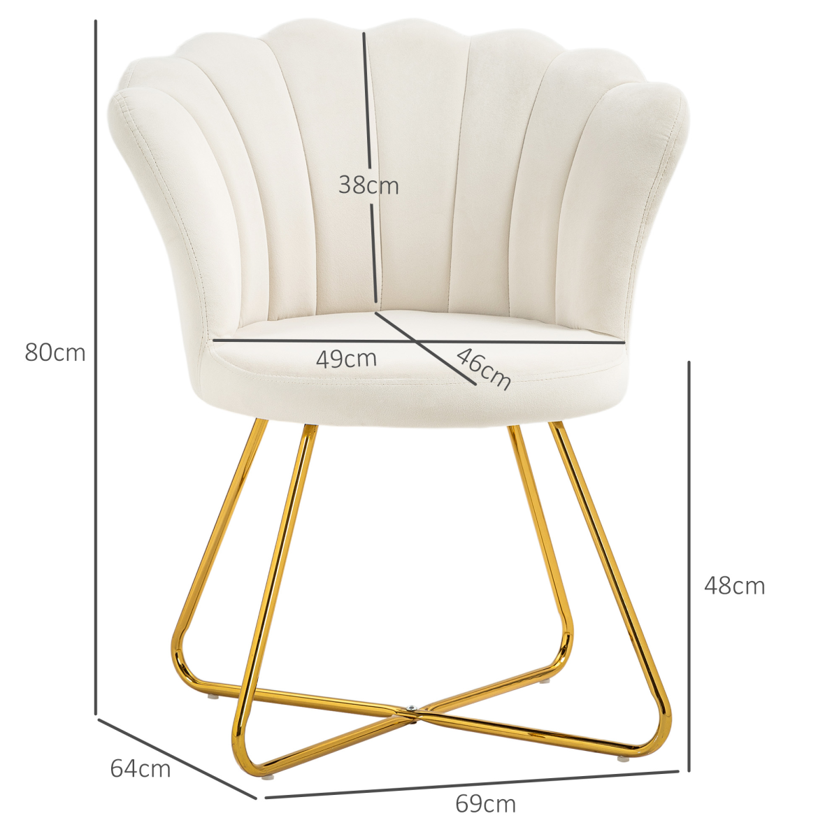 HOMCOM Accent Chair, Velvet Armchair with Lotus Backrest, Steel Legs, Cream