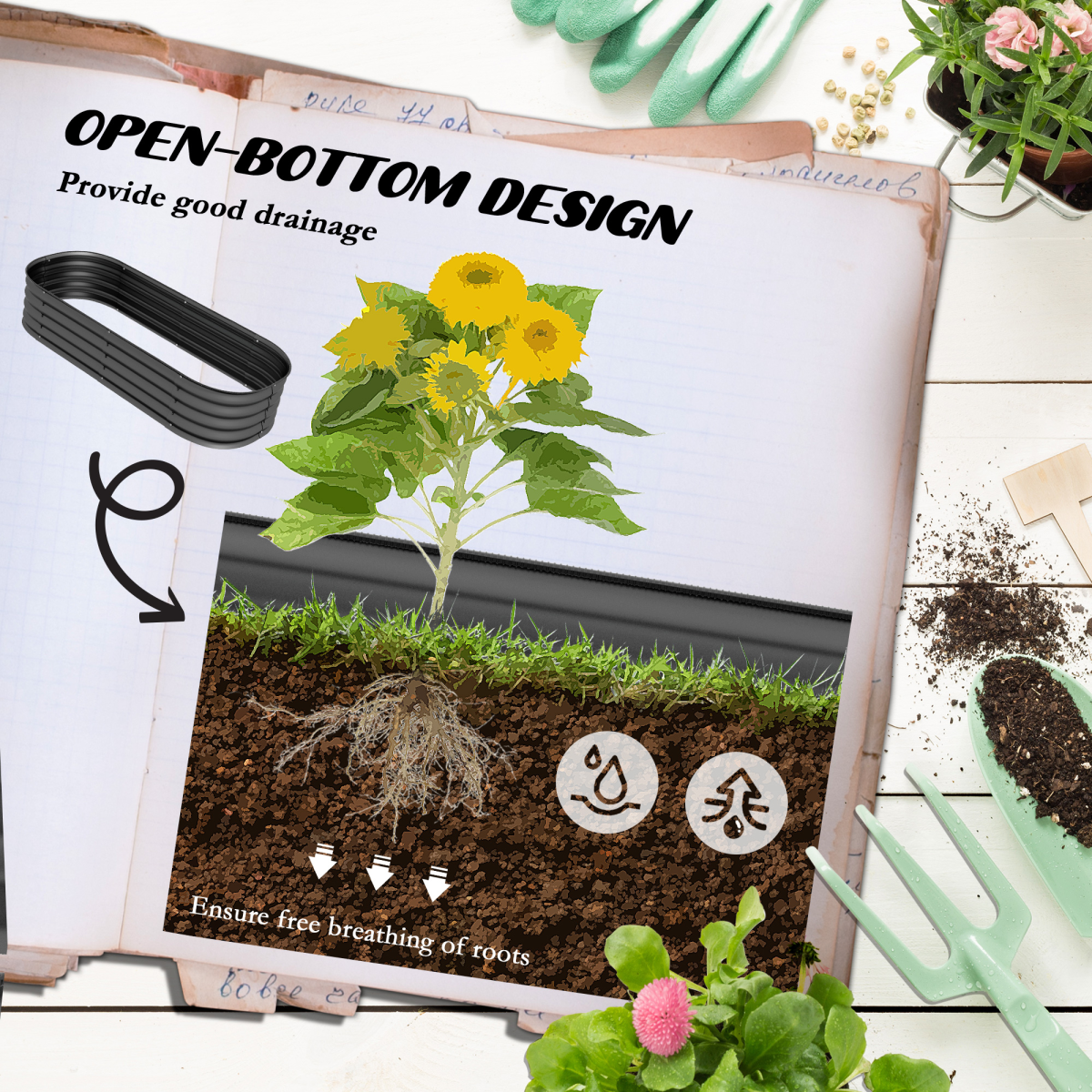 Outsunny Galvanized Raised Garden Bed – Customizable Planter Box with Safety Edging
