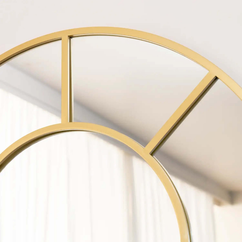 Elegant Mio Gold Metal Arched Window Mirror - 180cm x 90cm