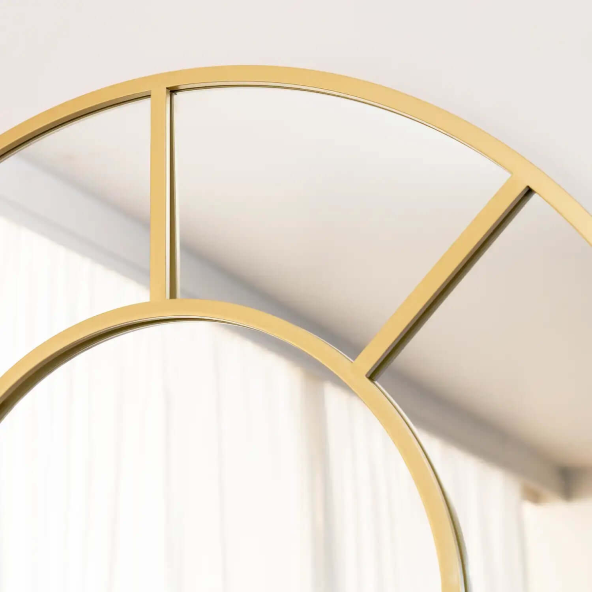 Elegant Mio Gold Metal Arched Window Mirror - 180cm x 90cm