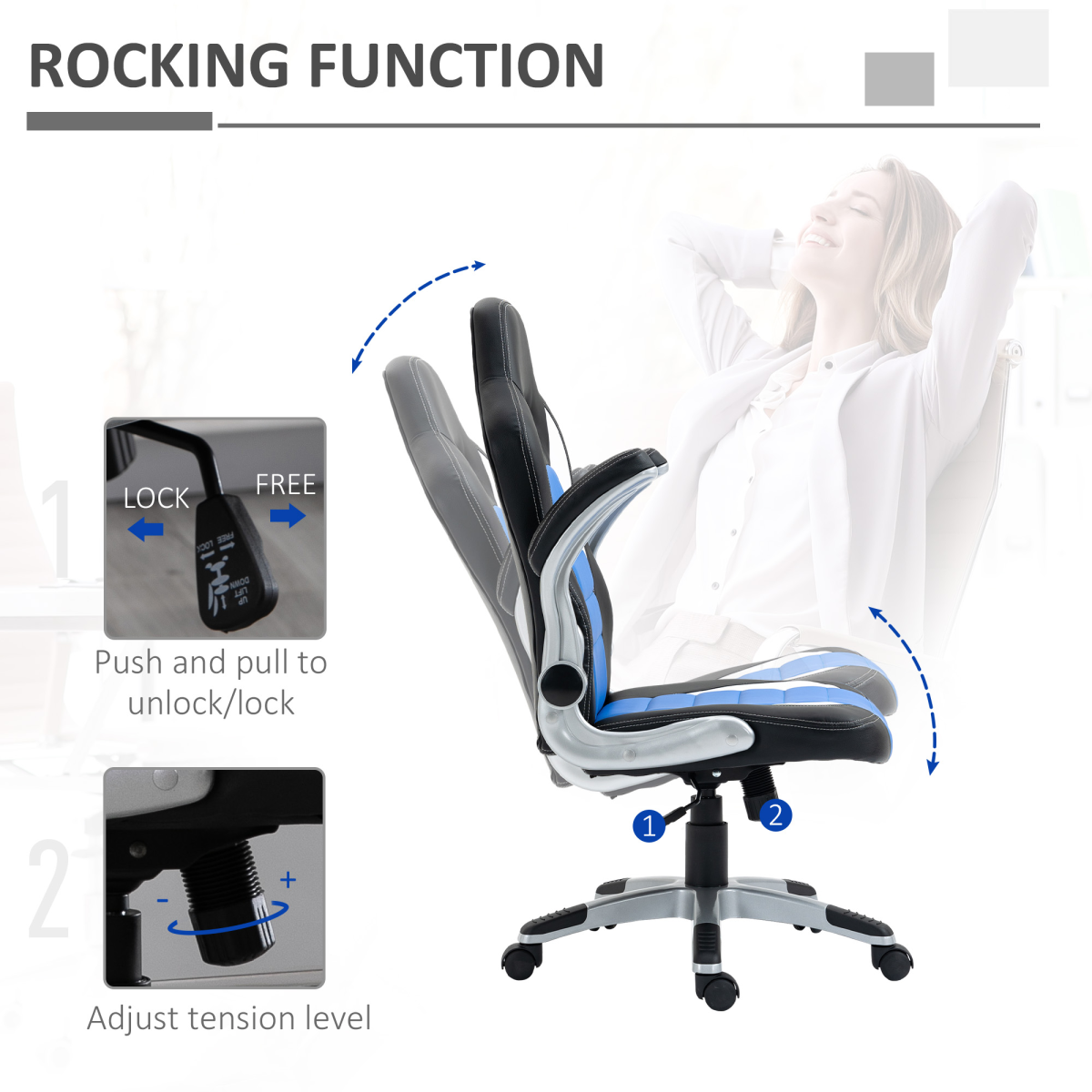 Adjustable Blue Racing Gaming Chair with Swivel Seat & Flip-Up Armrests