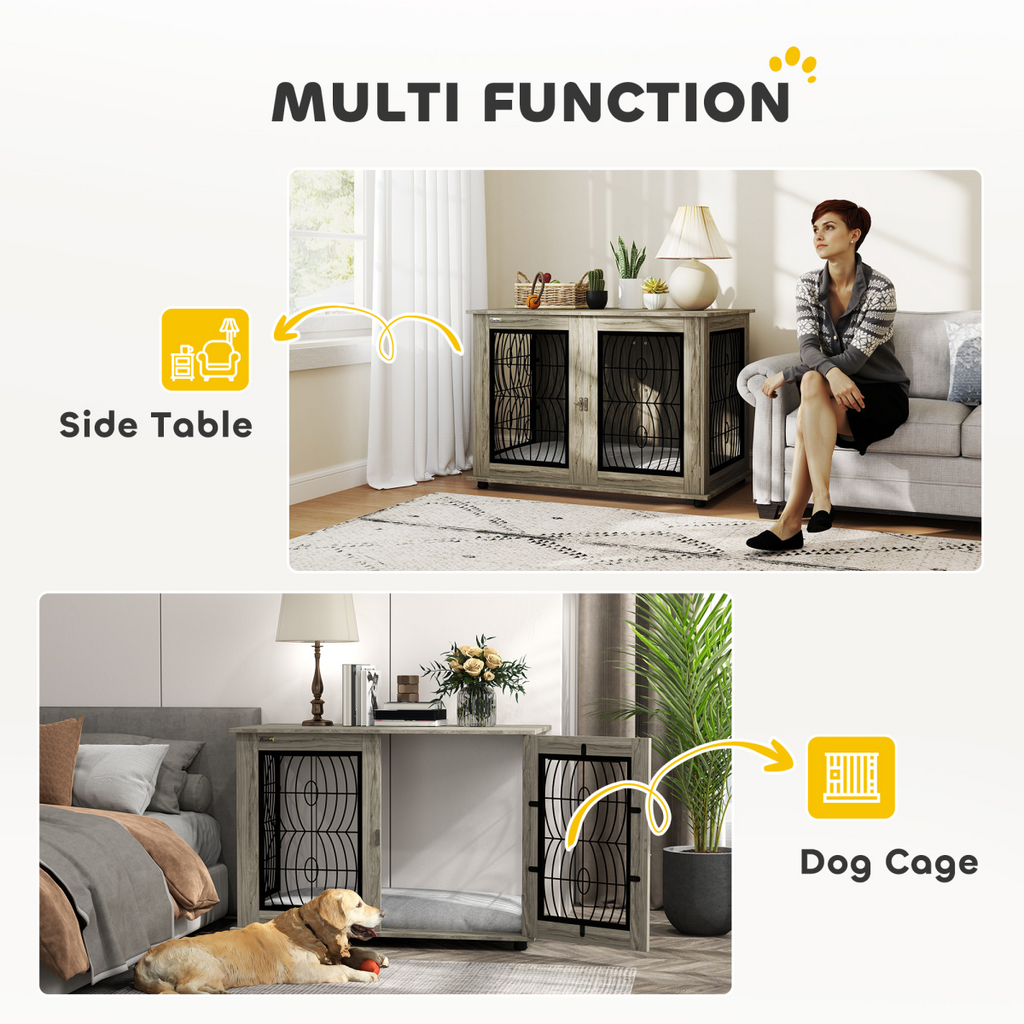 PawHut Dog Crate Furniture, 44.5" End Table for Extra Large Dogs w/ Cushion