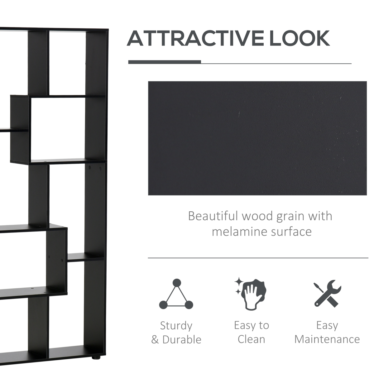 Stunning 178cm 8-Shelf Black Bookcase – Stylish Storage for Every Room!