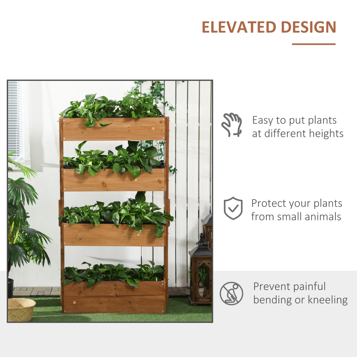 Outsunny Tiered Wooden Garden Bed - Vibrant 4-Box Plant Stand for Thriving Greens