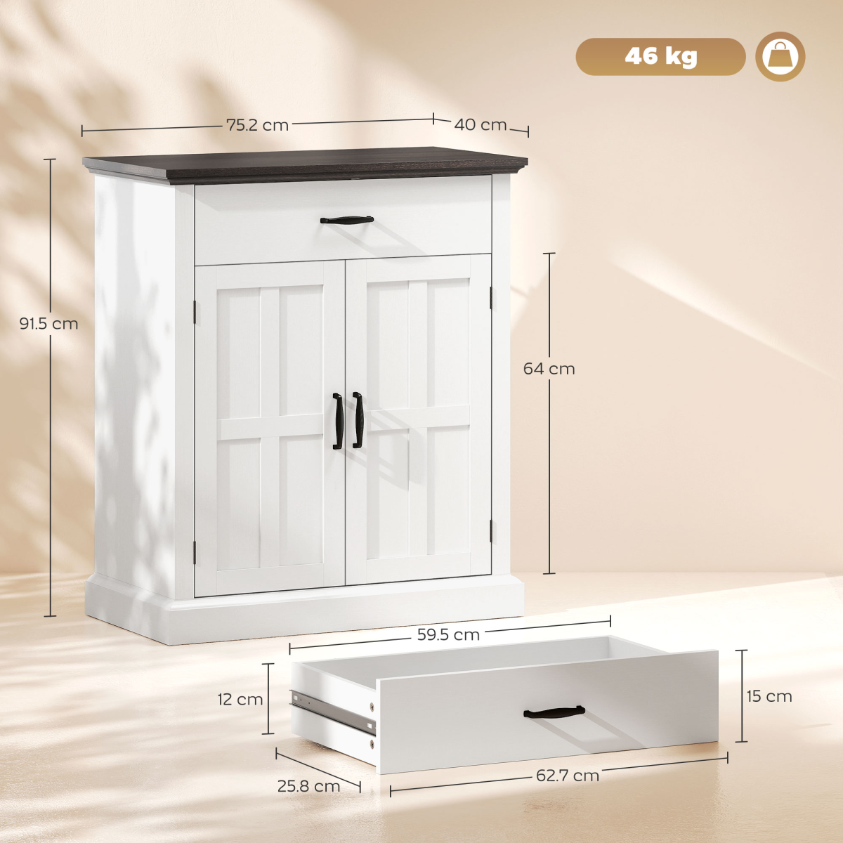 HOMCOM Sideboard Storage Cabinet with Thick Tabletop and 2 Barn Doors White