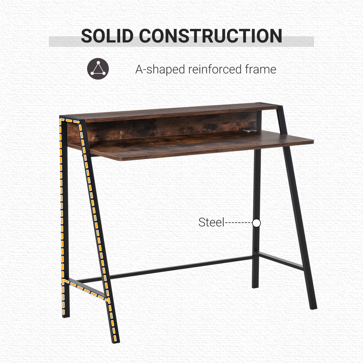 Rustic Brown Writing Desk - Minimalist Computer Workstation with Storage Shelf