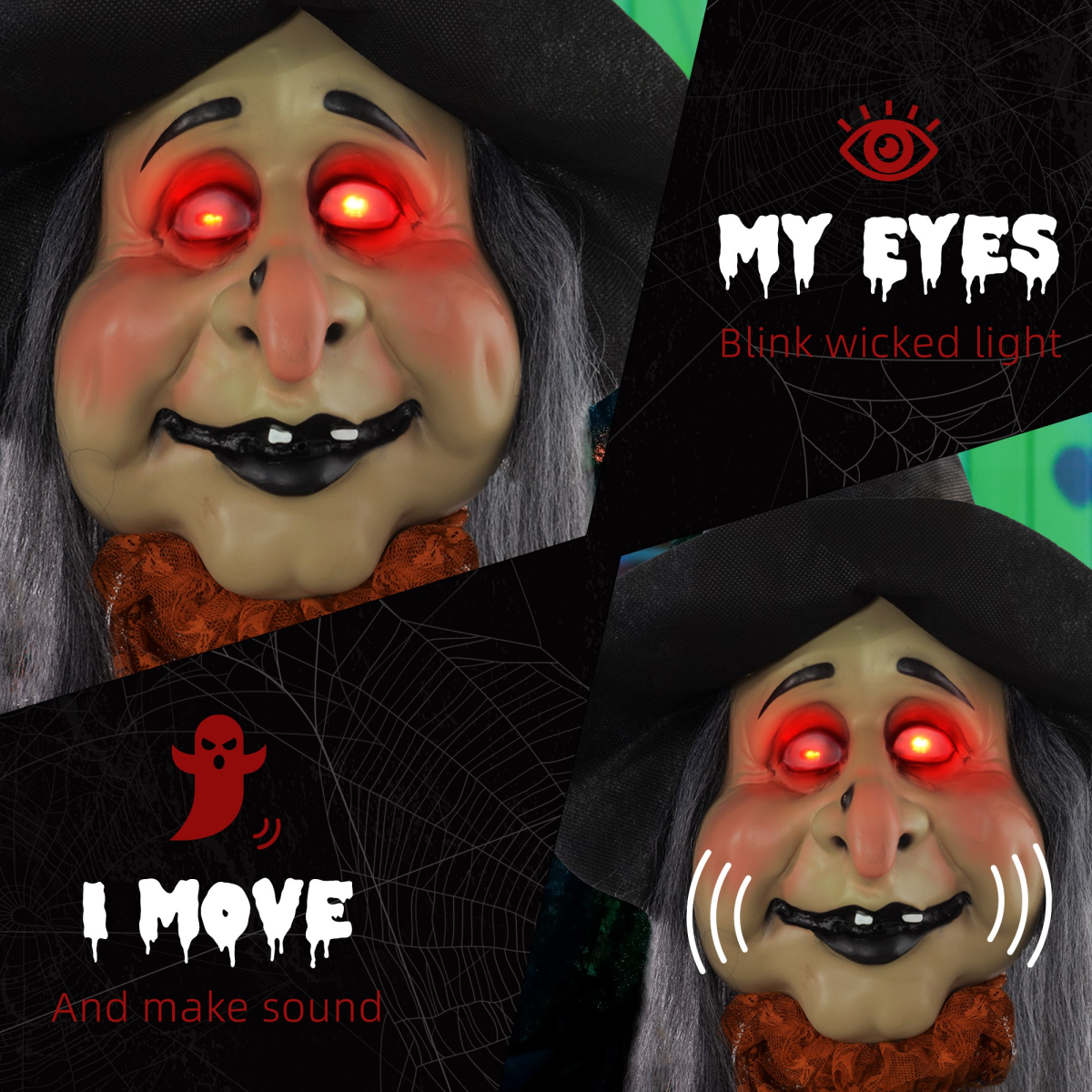 HOMCOM Outdoor Halloween Animatronic with Sound Activated, Light Up Eyes