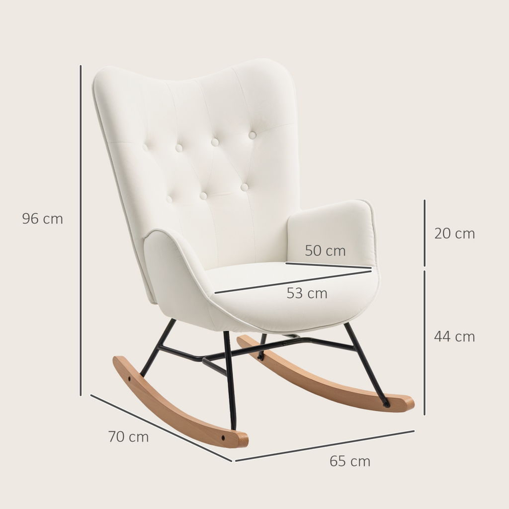 HOMCOM Upholstered Velvet Rocking Chair with Solid Wood Legs, Cream