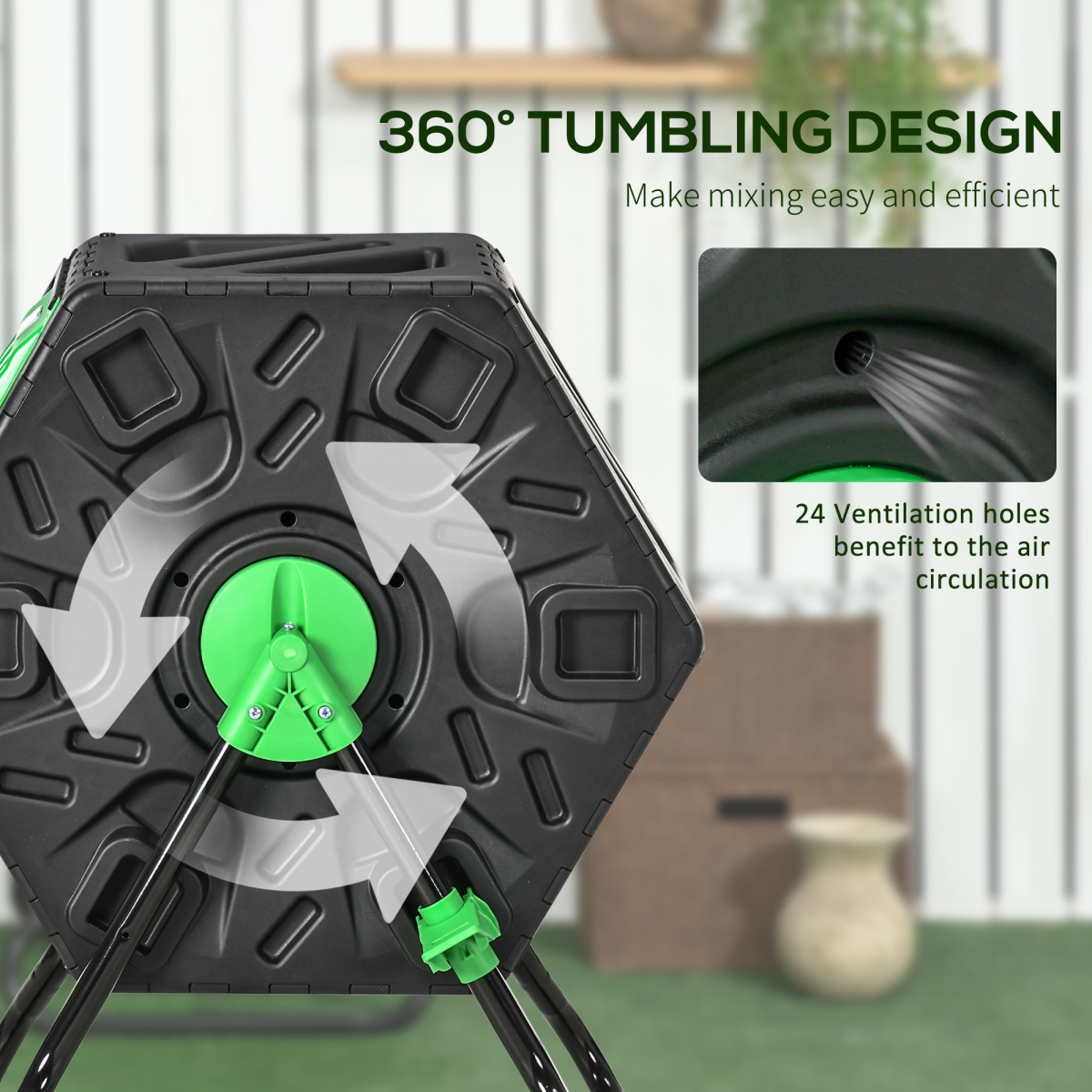 Outsunny 65L Garden Compost Bin, Barrel Rotating Composter with Steel Legs
