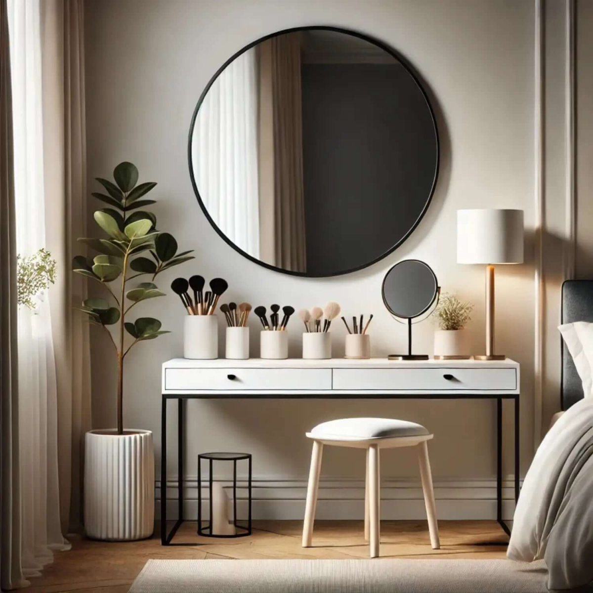 Rei Large Round Black Metal Mirror - 90cm x 90cm Modern Elegance