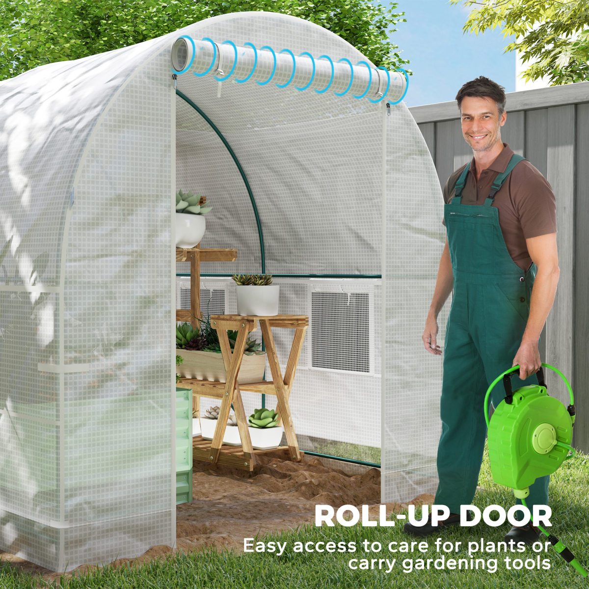Outsunny Polytunnel Greenhouse Outdoor Grow House Roll Up Door Windows 2x2.5m