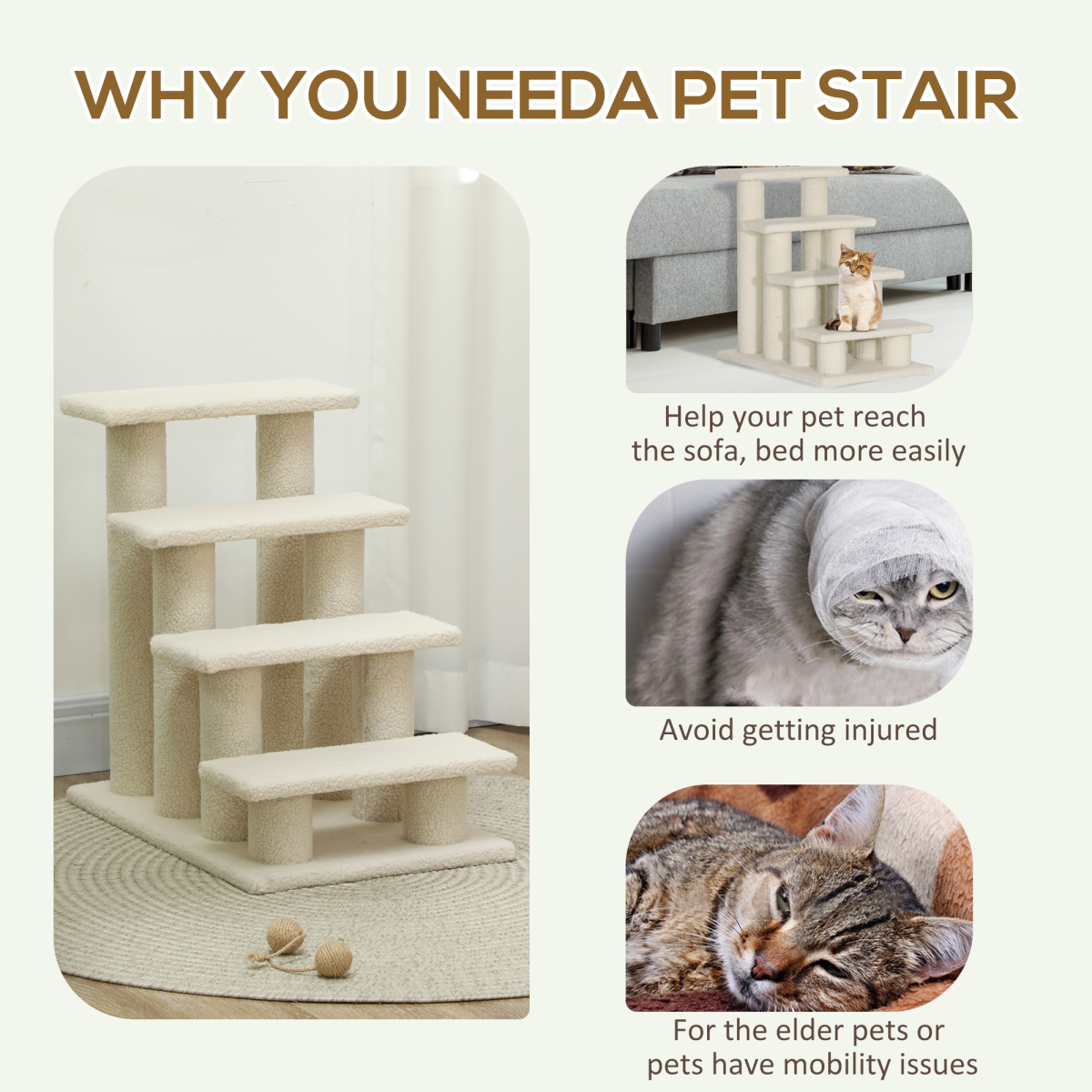 Pet Ramp Stairs 4 Steps Cat Tree Ladder Safety Steps Climbing Frame Brown