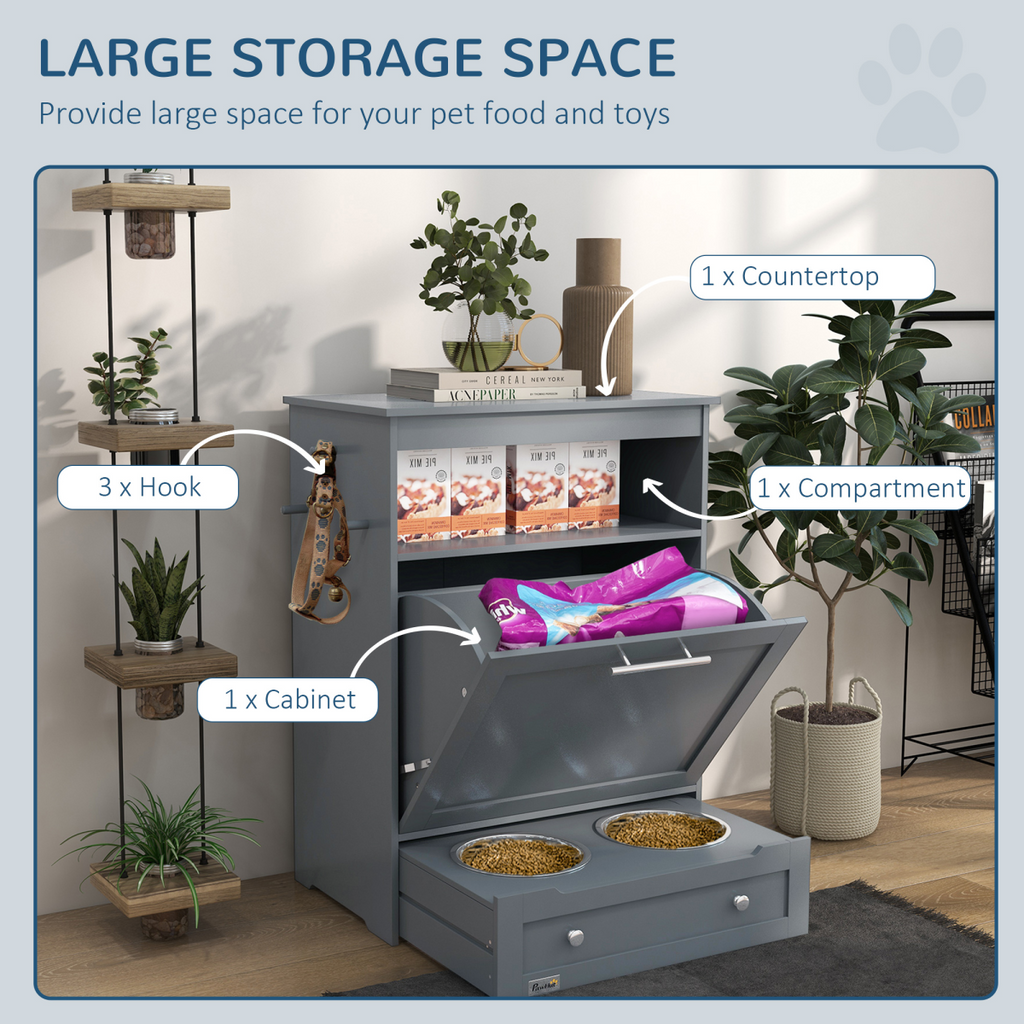 PawHut Pet Feeder Station Dog and Cat Food Storage Feeding Station Food Cabinet