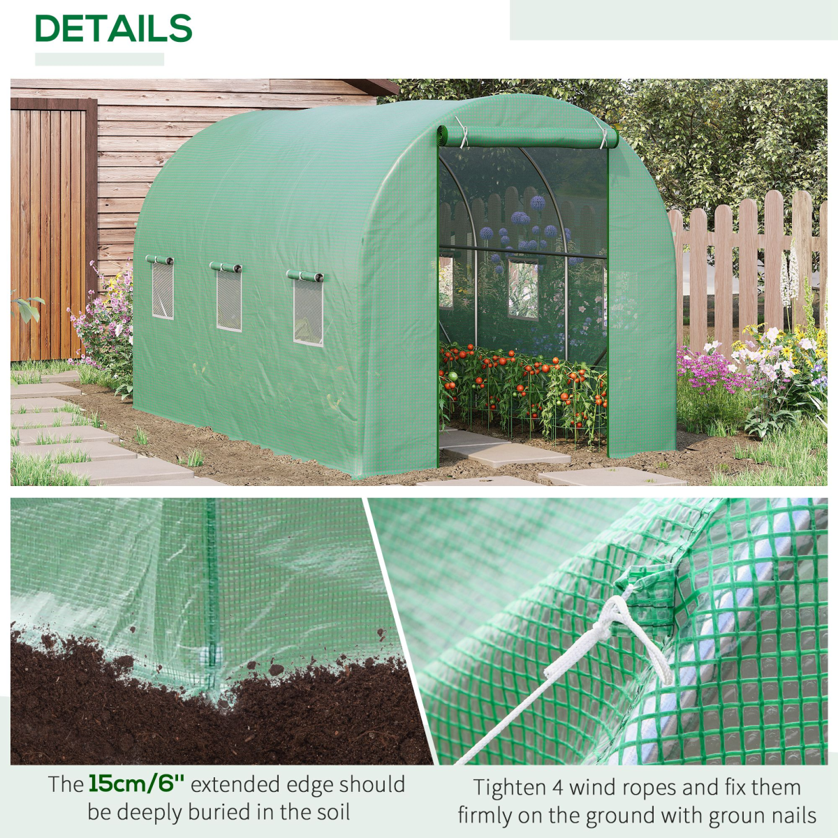 3.5 x 3 x 2 m Polytunnel Greenhouse Polytunnel Tent w/ PE Cover Green