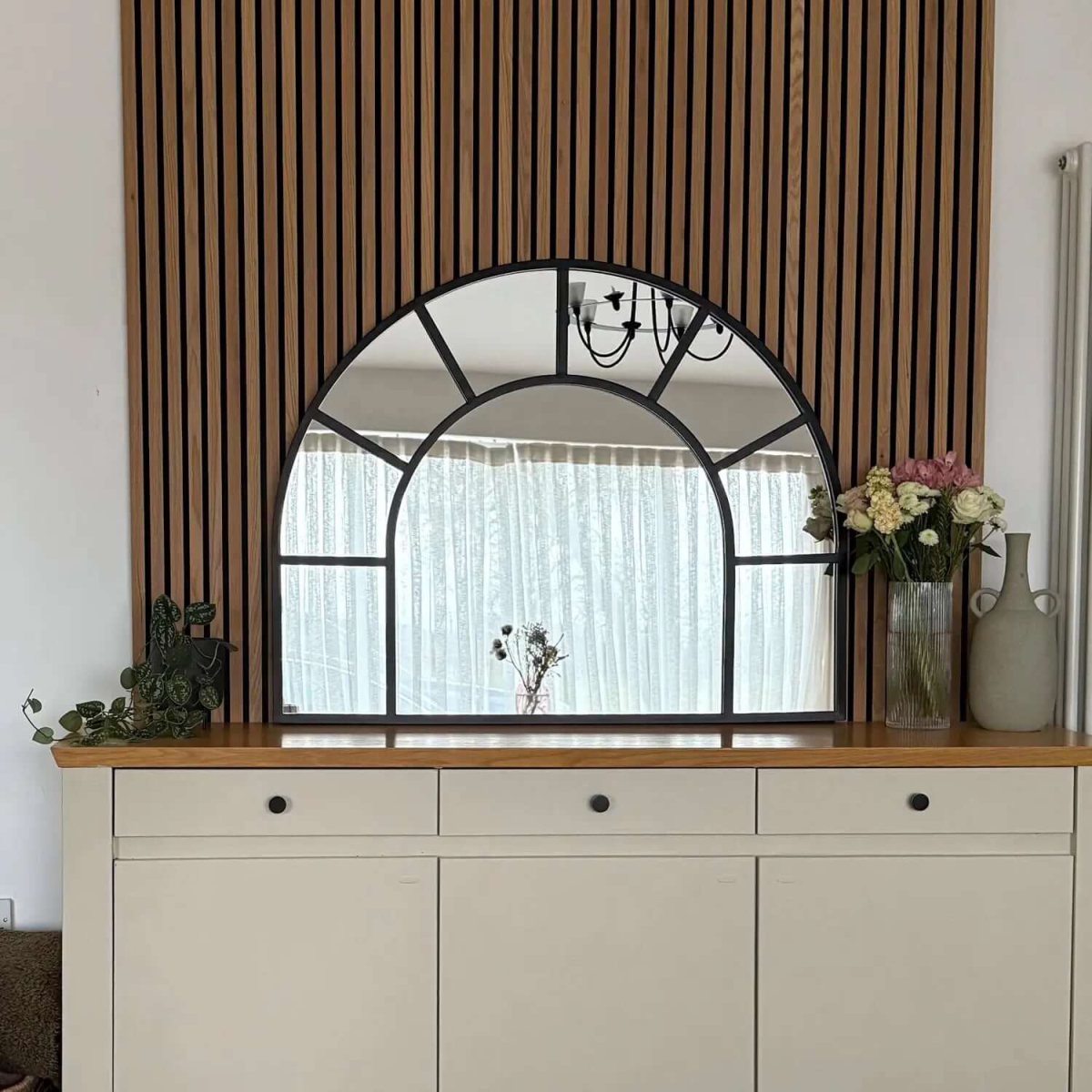 Mio Black Metal Arched Window Mirror - Elegant Design, 95cm x 120cm
