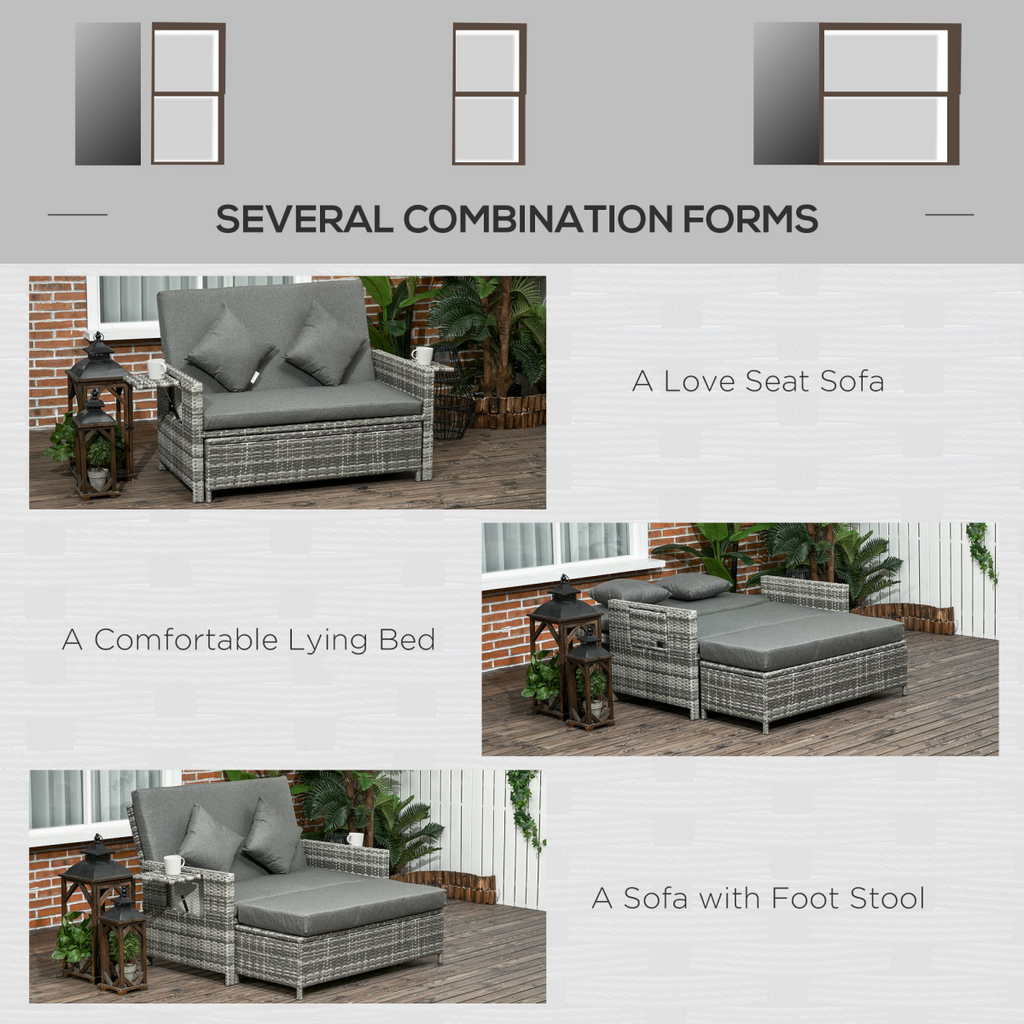 Outsunny Garden Rattan Furniture Set 2 Seater Patio Sun Lounger Daybed Sun Bed