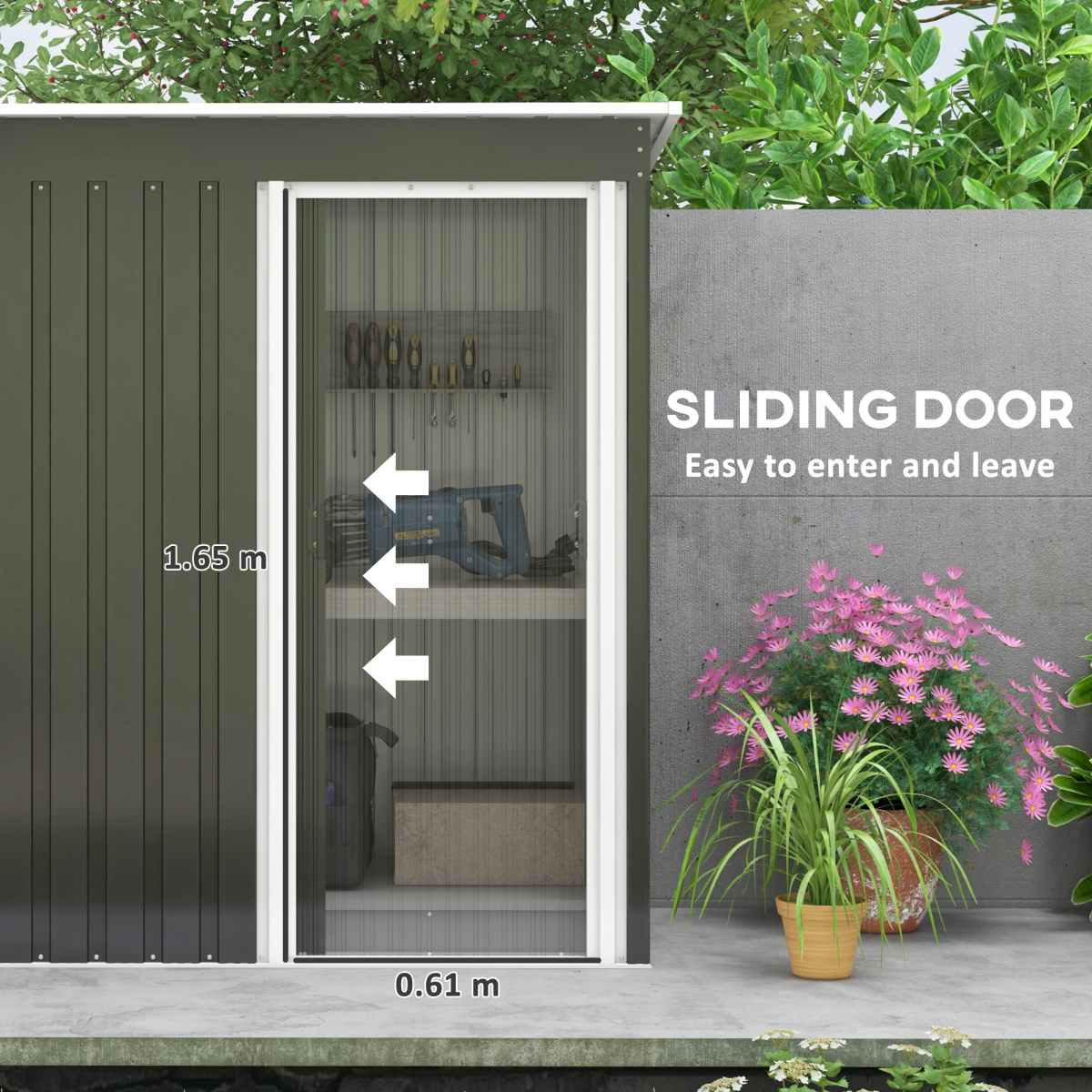 Outsunny 5 x 3ft Garden Storage Shed Sliding Door Sloped Roof Tool Black