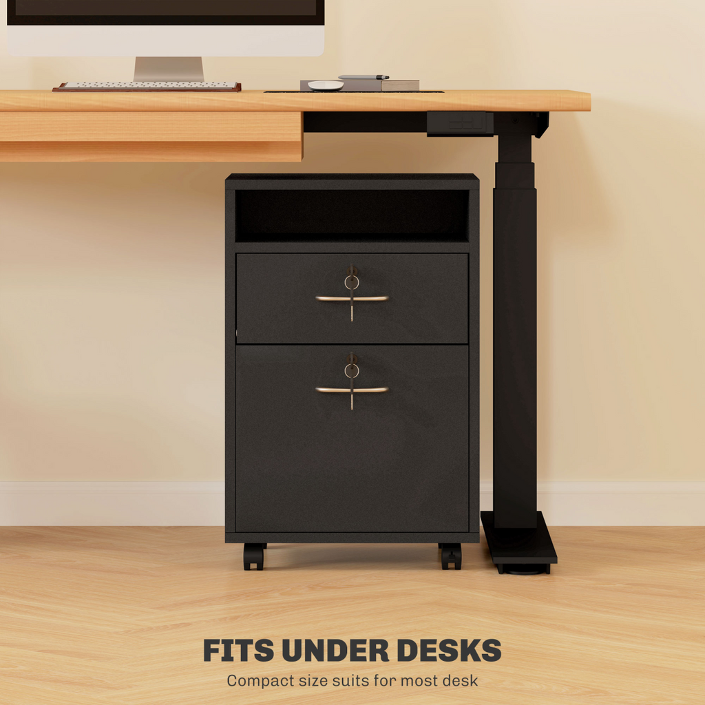HOMCOM 60cm Storage Cabinet with Drawers and Open Shelf, Black