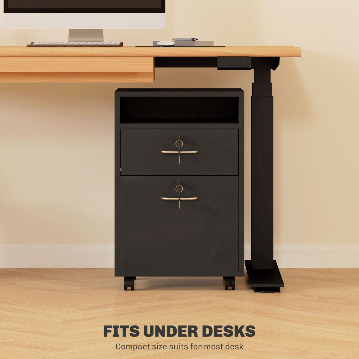 HOMCOM 60cm Storage Cabinet with Drawers and Open Shelf, Black