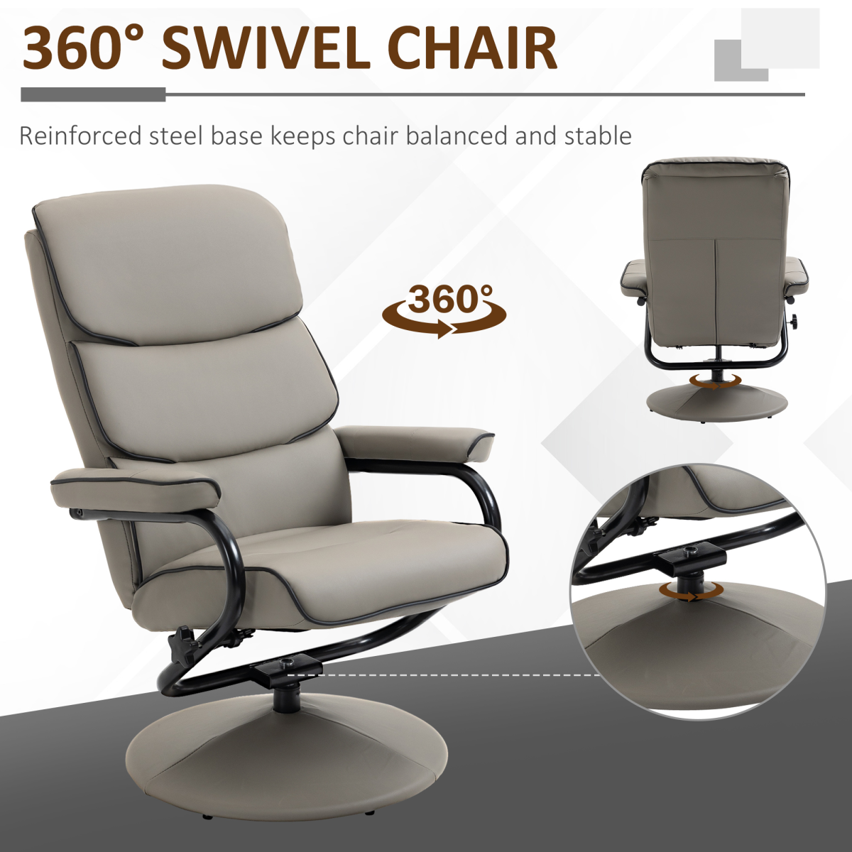 Faux Leather Recliner Chair w/ Ottoman, 135� Adjustable Backrest & Thick Padding