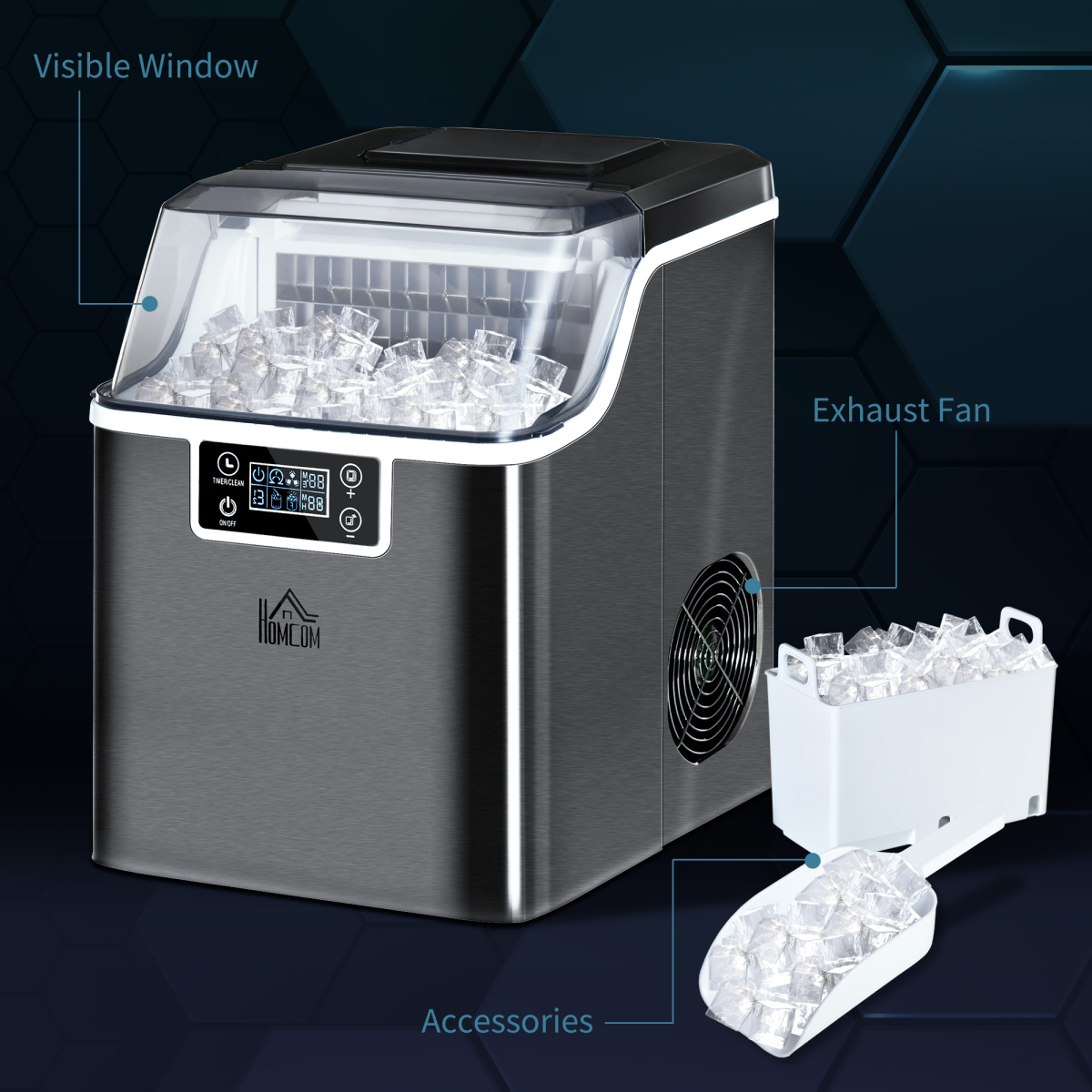 HOMCOM Counter Top Ice Maker Machine with Adjustable Cube Size Scoop Black