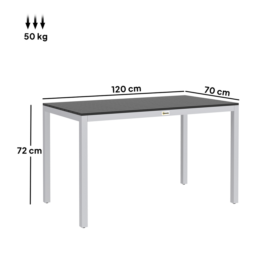 Outsunny 120 x 70 cm Garden Table for 4-6 with Aluminium Frame, Slatted Top