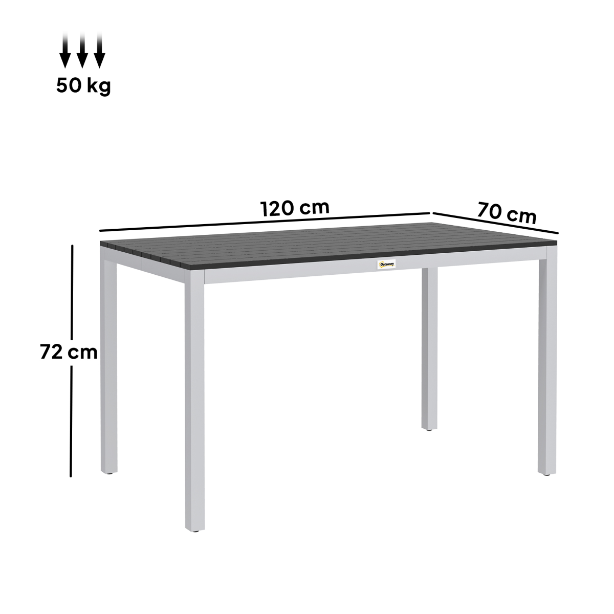 Outsunny 120 x 70 cm Garden Table for 4-6 with Aluminium Frame, Slatted Top