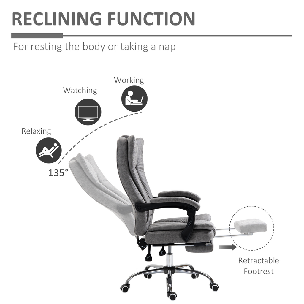 Executive Office Chair Computer Swivel Chair for Home with Arm, Footrest, Grey