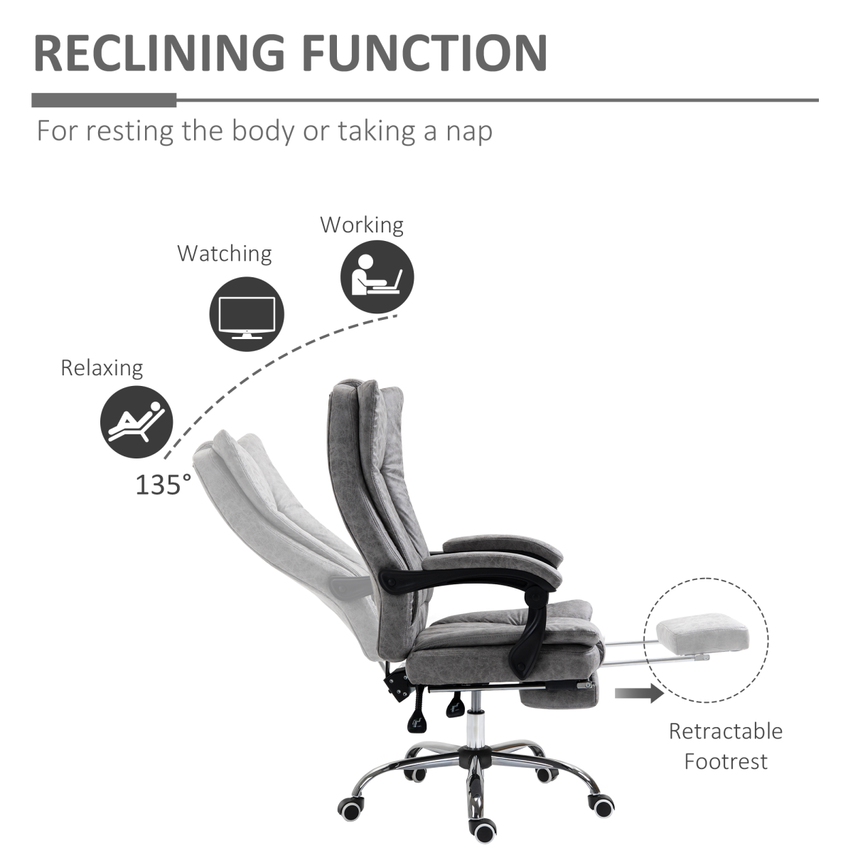 Executive Office Chair Computer Swivel Chair for Home with Arm, Footrest, Grey