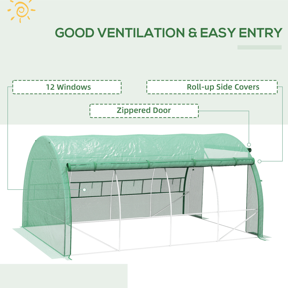 4 x 3 x 2 m Polytunnel Greenhouse Pollytunnel Tent w/ Steel Frame Green