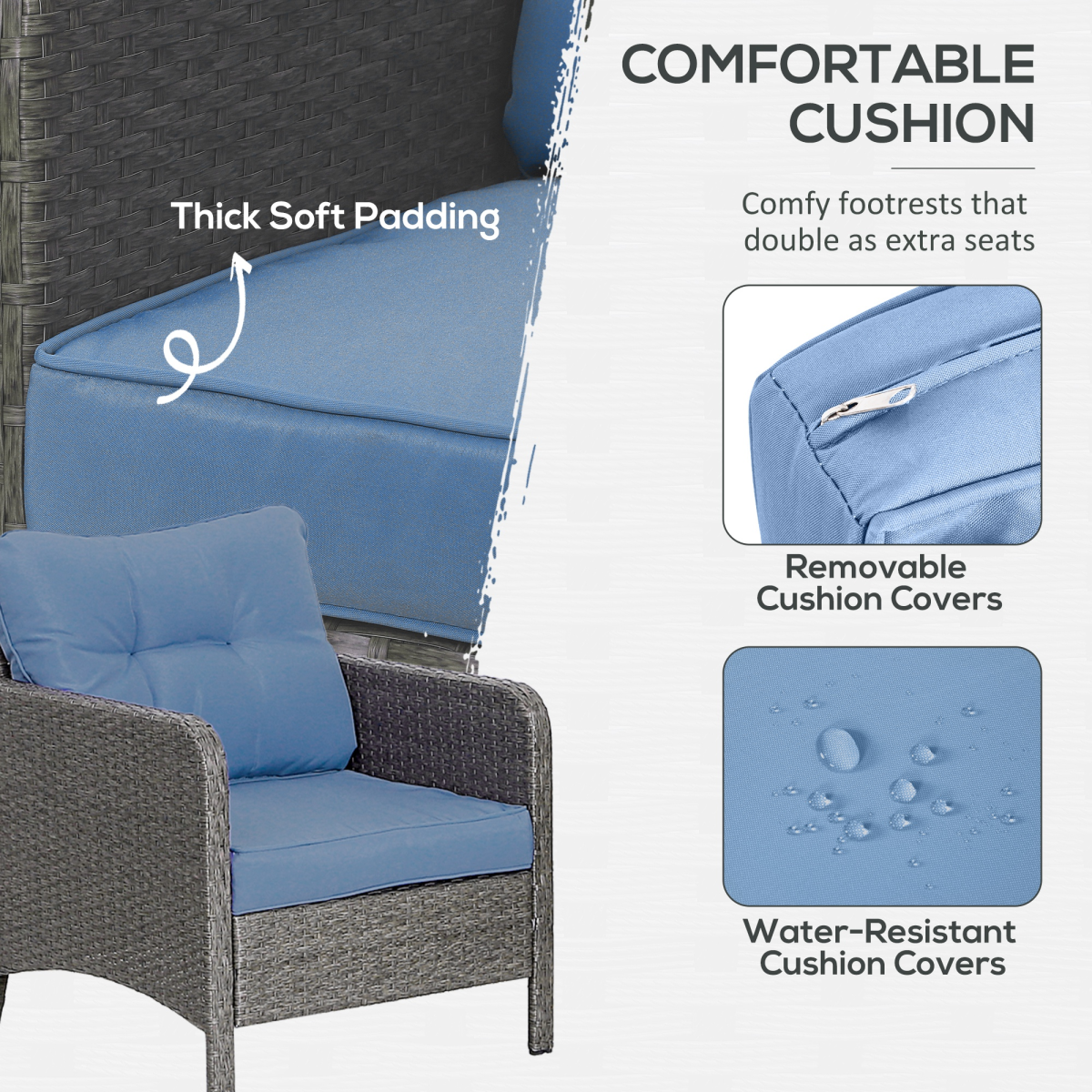 Outsunny 5 Pieces Outdoor Patio Furniture Set Wicker Conversation Set Blue