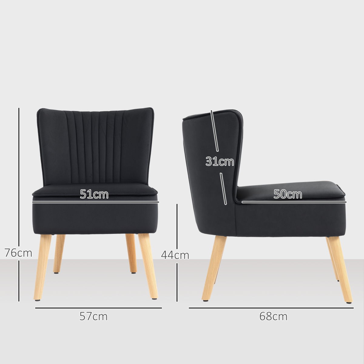 HOMCOM Velvet Accent Chair Occasional Tub Chair for Living Room, Black